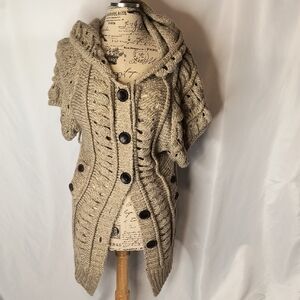 RAGA Chunky Bohemian Y2k Vintage  -inspired Knit Button-Up Cardigan in Brown